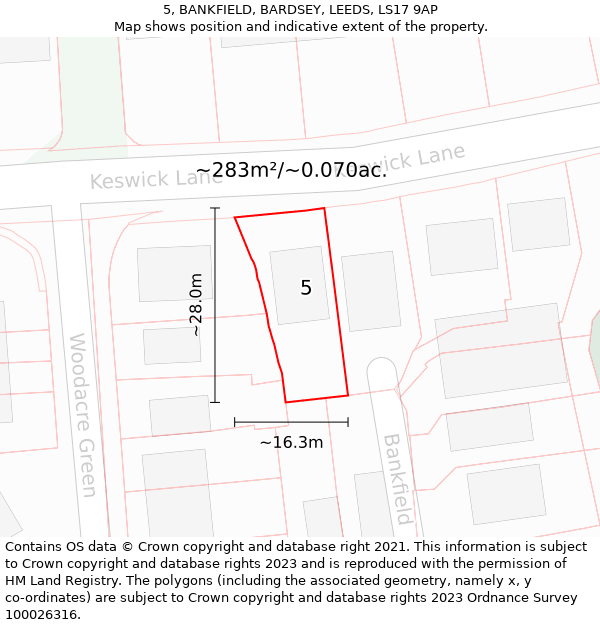 5, BANKFIELD, BARDSEY, LEEDS, LS17 9AP: Plot and title map