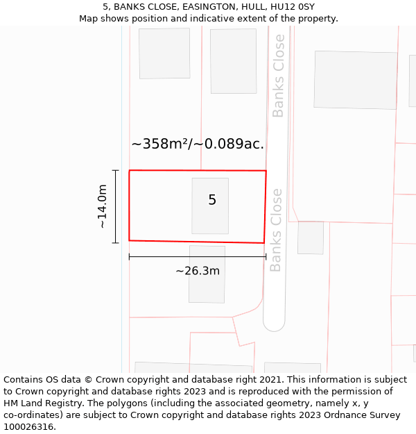 5, BANKS CLOSE, EASINGTON, HULL, HU12 0SY: Plot and title map