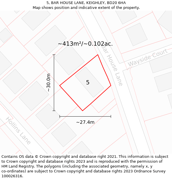 5, BAR HOUSE LANE, KEIGHLEY, BD20 6HA: Plot and title map