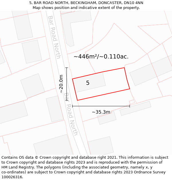 5, BAR ROAD NORTH, BECKINGHAM, DONCASTER, DN10 4NN: Plot and title map