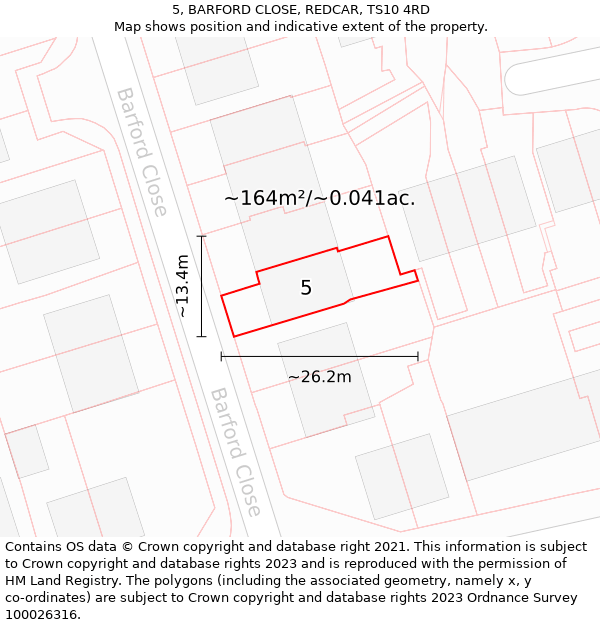 5, BARFORD CLOSE, REDCAR, TS10 4RD: Plot and title map