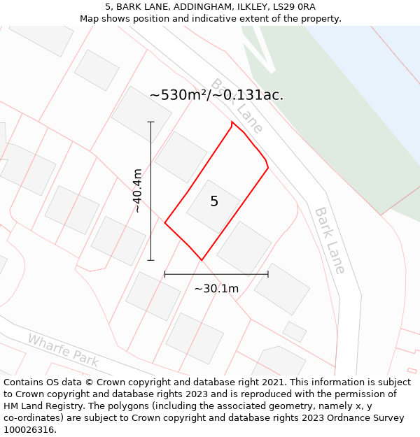 5, BARK LANE, ADDINGHAM, ILKLEY, LS29 0RA: Plot and title map