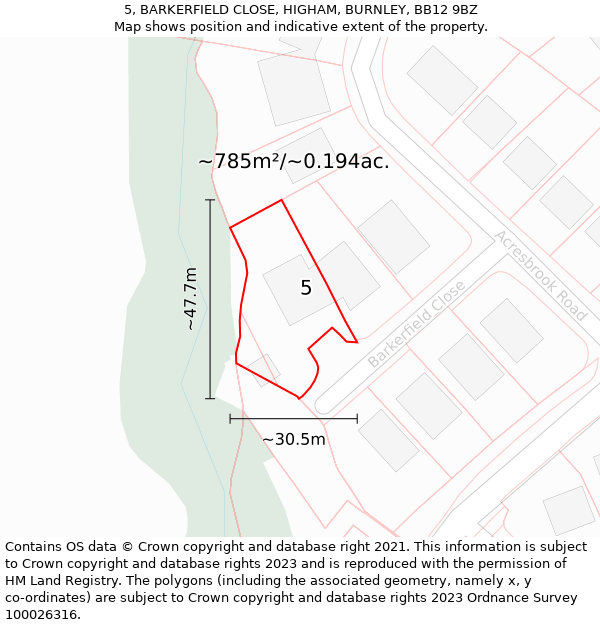 5, BARKERFIELD CLOSE, HIGHAM, BURNLEY, BB12 9BZ: Plot and title map