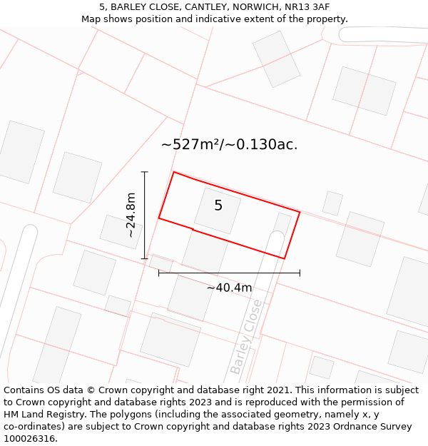 5, BARLEY CLOSE, CANTLEY, NORWICH, NR13 3AF: Plot and title map