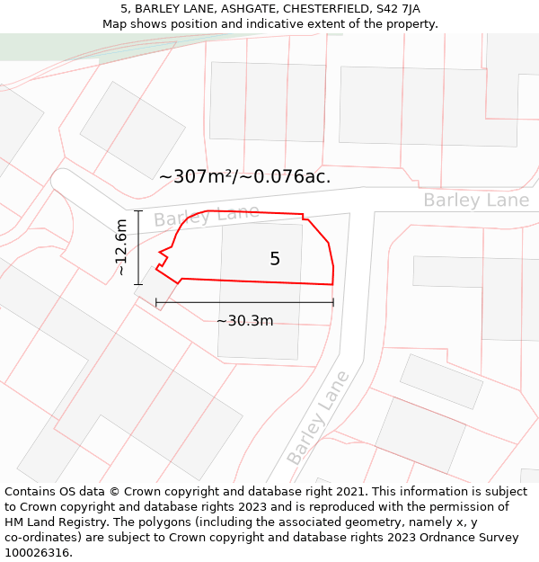 5, BARLEY LANE, ASHGATE, CHESTERFIELD, S42 7JA: Plot and title map