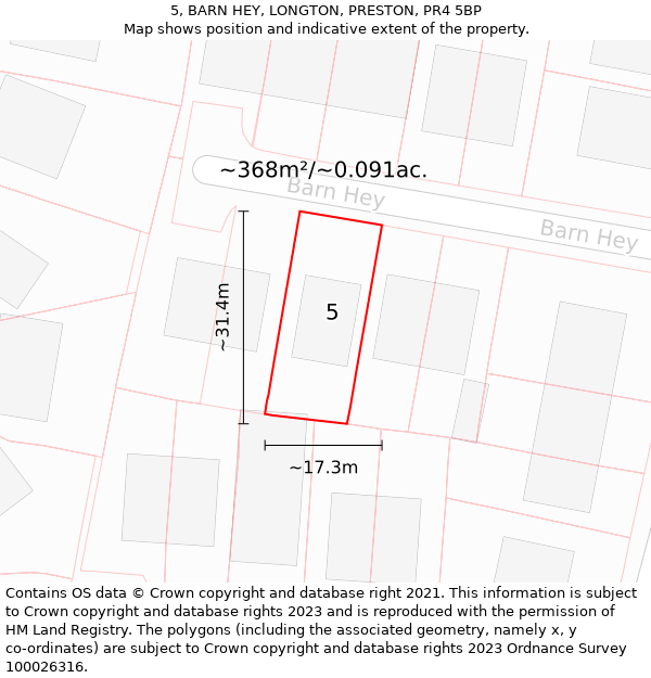 5, BARN HEY, LONGTON, PRESTON, PR4 5BP: Plot and title map