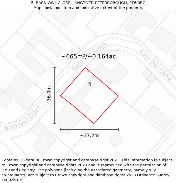 5, BARN OWL CLOSE, LANGTOFT, PETERBOROUGH, PE6 9RG: Plot and title map