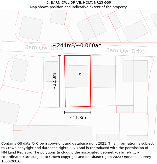 5, BARN OWL DRIVE, HOLT, NR25 6GP: Plot and title map