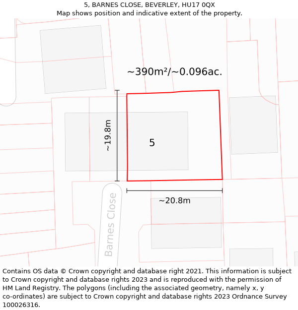 5, BARNES CLOSE, BEVERLEY, HU17 0QX: Plot and title map