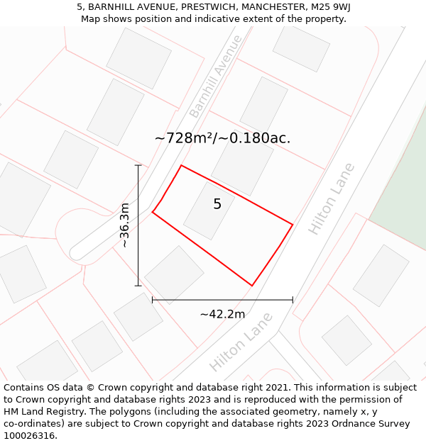 5, BARNHILL AVENUE, PRESTWICH, MANCHESTER, M25 9WJ: Plot and title map