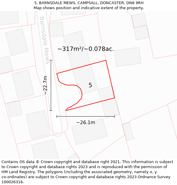 5, BARNSDALE MEWS, CAMPSALL, DONCASTER, DN6 9RH: Plot and title map