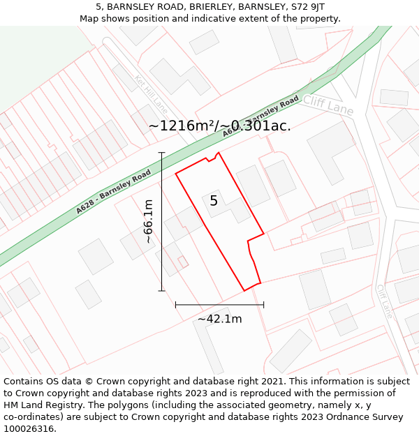 5, BARNSLEY ROAD, BRIERLEY, BARNSLEY, S72 9JT: Plot and title map