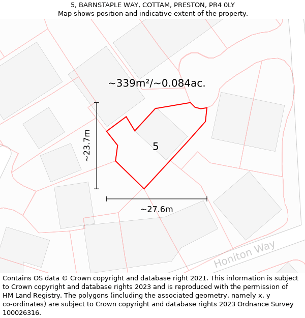 5, BARNSTAPLE WAY, COTTAM, PRESTON, PR4 0LY: Plot and title map