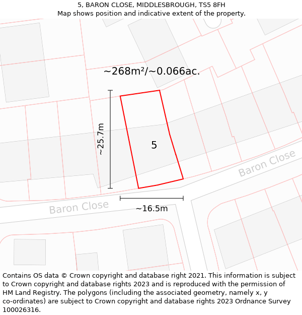 5, BARON CLOSE, MIDDLESBROUGH, TS5 8FH: Plot and title map