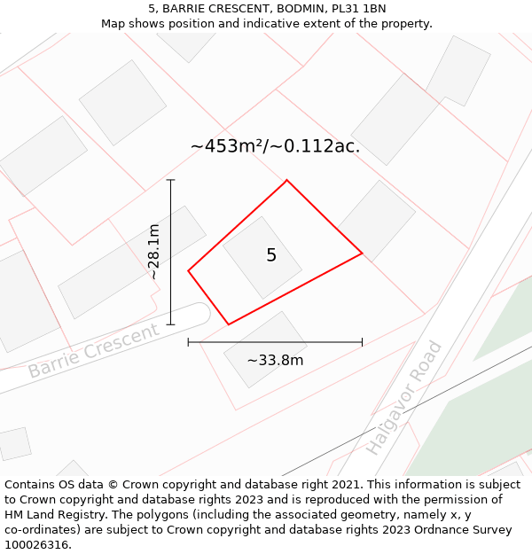 5, BARRIE CRESCENT, BODMIN, PL31 1BN: Plot and title map