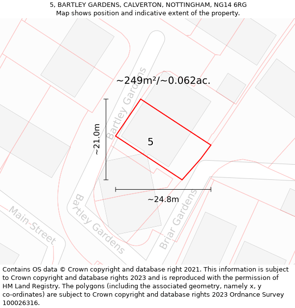 5, BARTLEY GARDENS, CALVERTON, NOTTINGHAM, NG14 6RG: Plot and title map