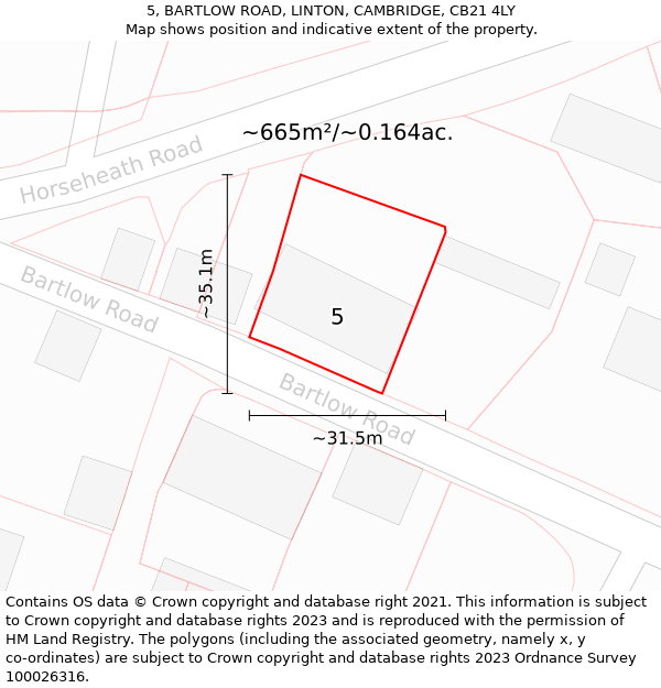 5, BARTLOW ROAD, LINTON, CAMBRIDGE, CB21 4LY: Plot and title map