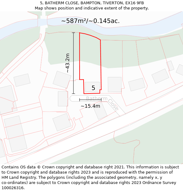 5, BATHERM CLOSE, BAMPTON, TIVERTON, EX16 9FB: Plot and title map