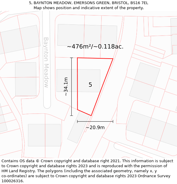 5, BAYNTON MEADOW, EMERSONS GREEN, BRISTOL, BS16 7EL: Plot and title map