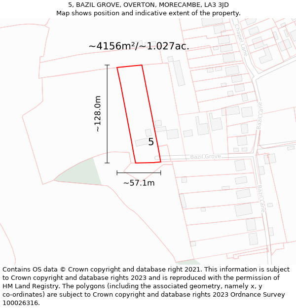 5, BAZIL GROVE, OVERTON, MORECAMBE, LA3 3JD: Plot and title map