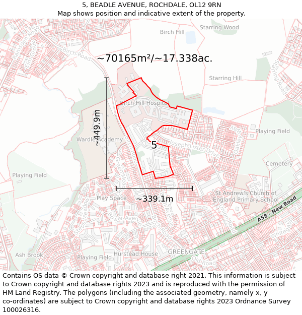 5, BEADLE AVENUE, ROCHDALE, OL12 9RN: Plot and title map