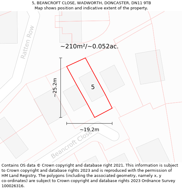 5, BEANCROFT CLOSE, WADWORTH, DONCASTER, DN11 9TB: Plot and title map