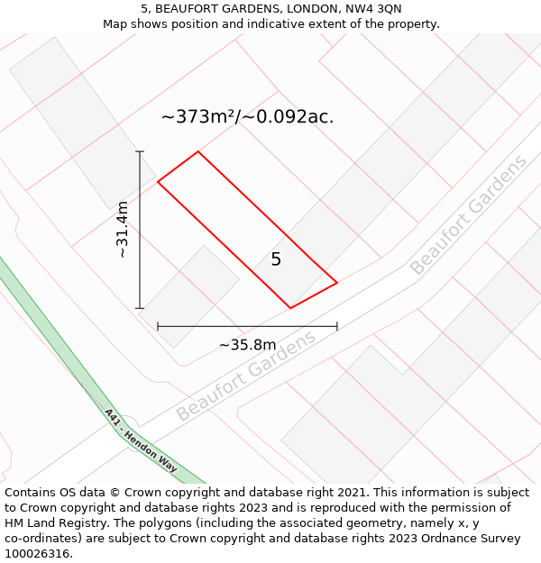 5, BEAUFORT GARDENS, LONDON, NW4 3QN: Plot and title map