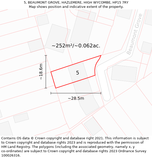 5, BEAUMONT GROVE, HAZLEMERE, HIGH WYCOMBE, HP15 7RY: Plot and title map