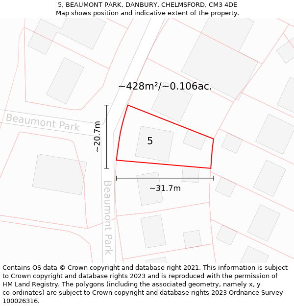 5, BEAUMONT PARK, DANBURY, CHELMSFORD, CM3 4DE: Plot and title map