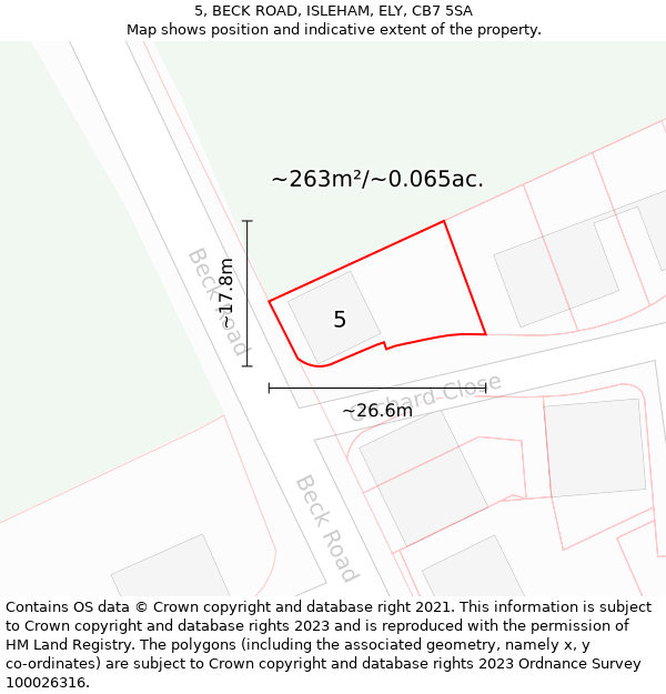 5, BECK ROAD, ISLEHAM, ELY, CB7 5SA: Plot and title map