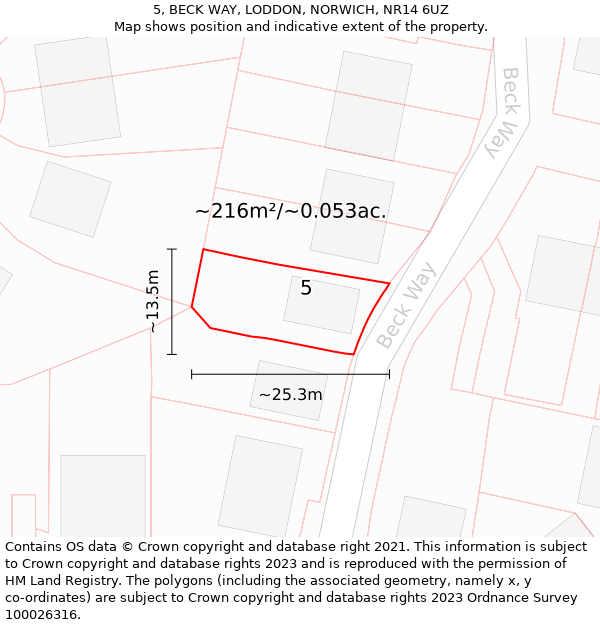 5, BECK WAY, LODDON, NORWICH, NR14 6UZ: Plot and title map