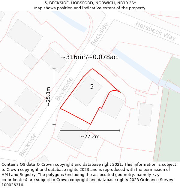 5, BECKSIDE, HORSFORD, NORWICH, NR10 3SY: Plot and title map