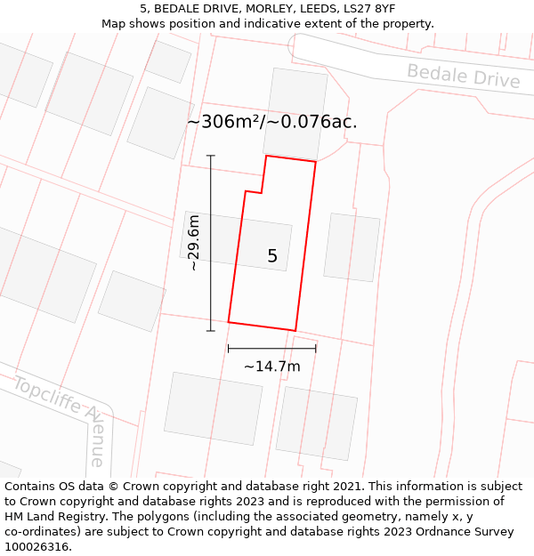 5, BEDALE DRIVE, MORLEY, LEEDS, LS27 8YF: Plot and title map