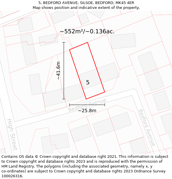 5, BEDFORD AVENUE, SILSOE, BEDFORD, MK45 4ER: Plot and title map