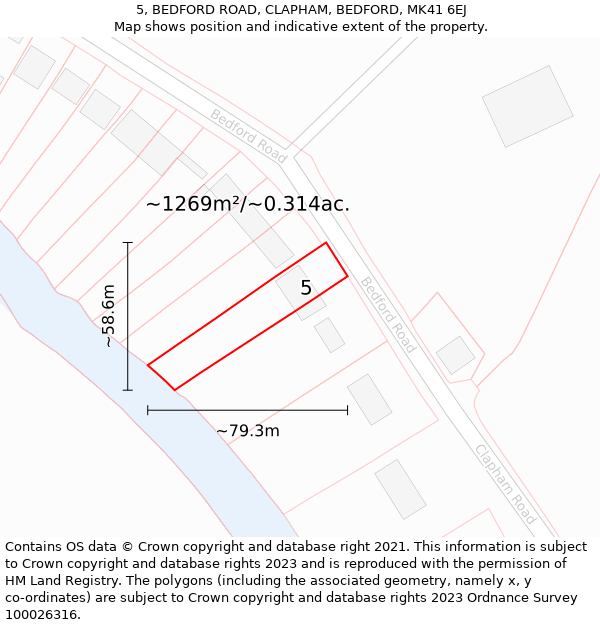 5, BEDFORD ROAD, CLAPHAM, BEDFORD, MK41 6EJ: Plot and title map
