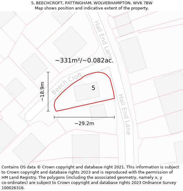 5, BEECHCROFT, PATTINGHAM, WOLVERHAMPTON, WV6 7BW: Plot and title map