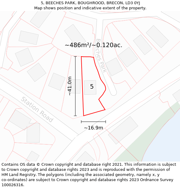 5, BEECHES PARK, BOUGHROOD, BRECON, LD3 0YJ: Plot and title map