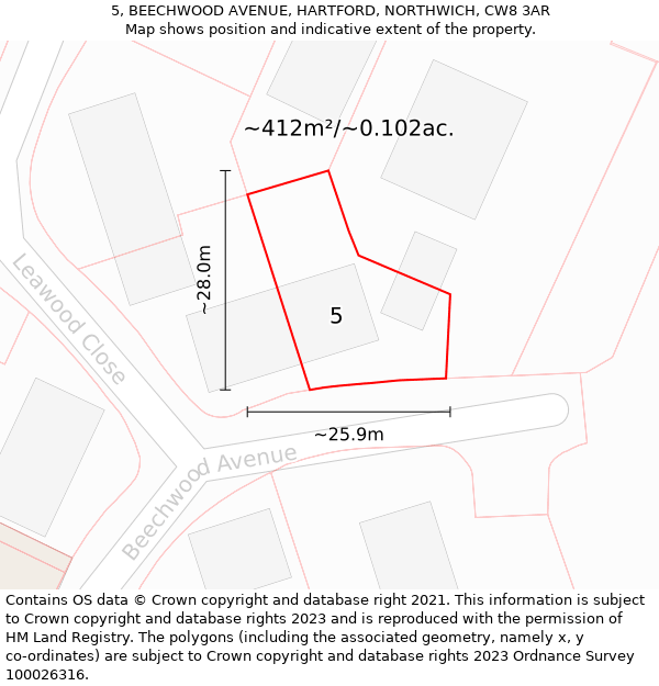 5, BEECHWOOD AVENUE, HARTFORD, NORTHWICH, CW8 3AR: Plot and title map