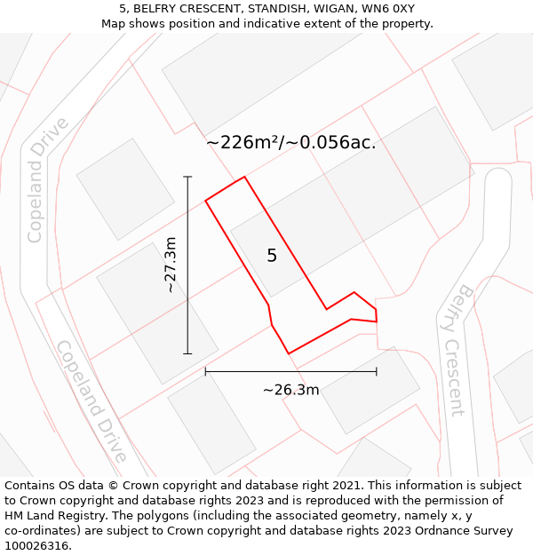 5, BELFRY CRESCENT, STANDISH, WIGAN, WN6 0XY: Plot and title map