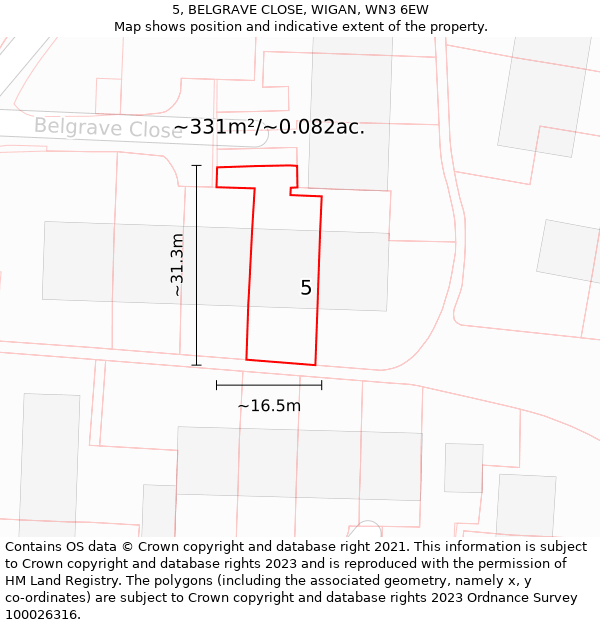 5, BELGRAVE CLOSE, WIGAN, WN3 6EW: Plot and title map