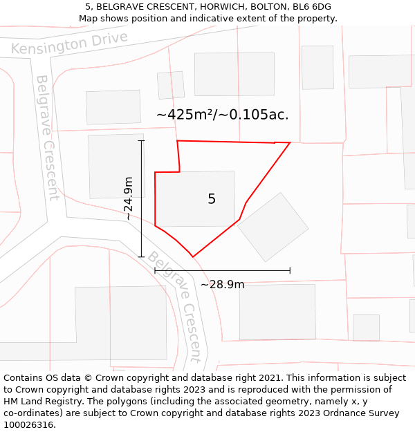 5, BELGRAVE CRESCENT, HORWICH, BOLTON, BL6 6DG: Plot and title map