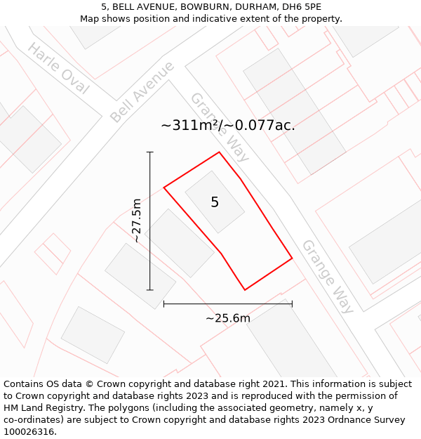 5, BELL AVENUE, BOWBURN, DURHAM, DH6 5PE: Plot and title map