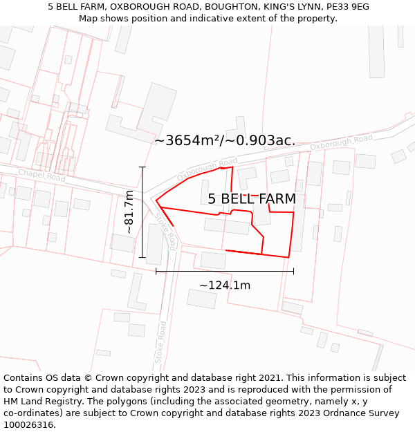 5 BELL FARM, OXBOROUGH ROAD, BOUGHTON, KING'S LYNN, PE33 9EG: Plot and title map