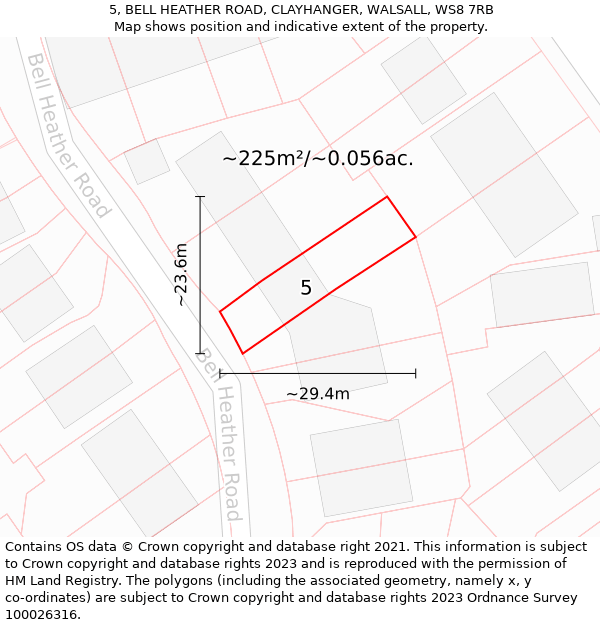 5, BELL HEATHER ROAD, CLAYHANGER, WALSALL, WS8 7RB: Plot and title map