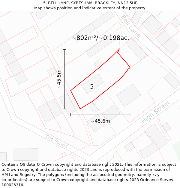 5, BELL LANE, SYRESHAM, BRACKLEY, NN13 5HP: Plot and title map