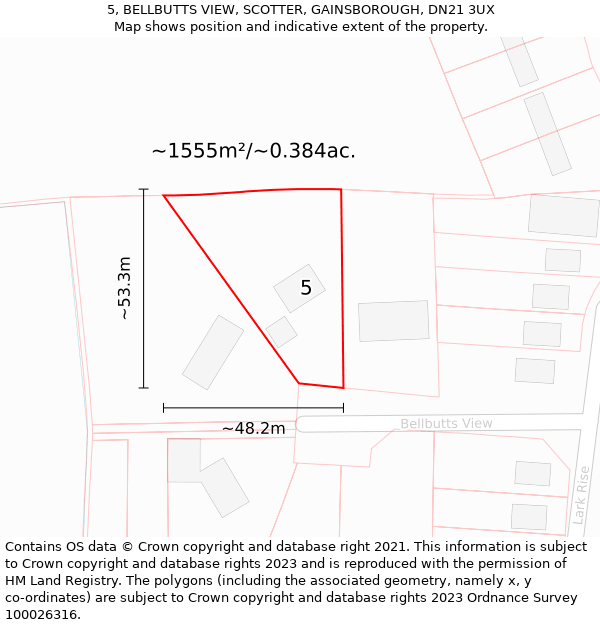 5, BELLBUTTS VIEW, SCOTTER, GAINSBOROUGH, DN21 3UX: Plot and title map