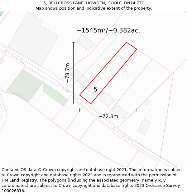 5, BELLCROSS LANE, HOWDEN, GOOLE, DN14 7TG: Plot and title map