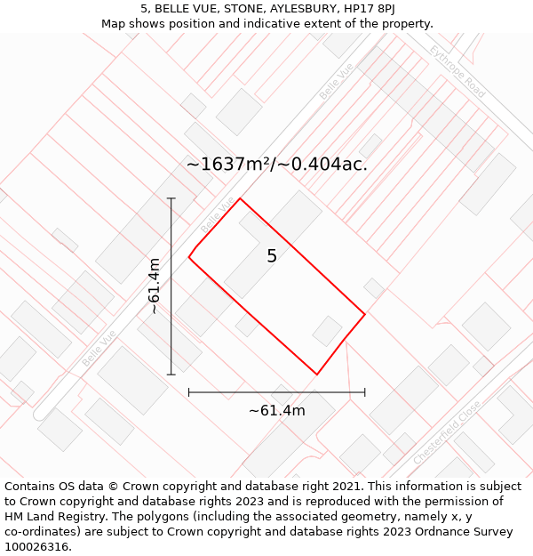 5, BELLE VUE, STONE, AYLESBURY, HP17 8PJ: Plot and title map