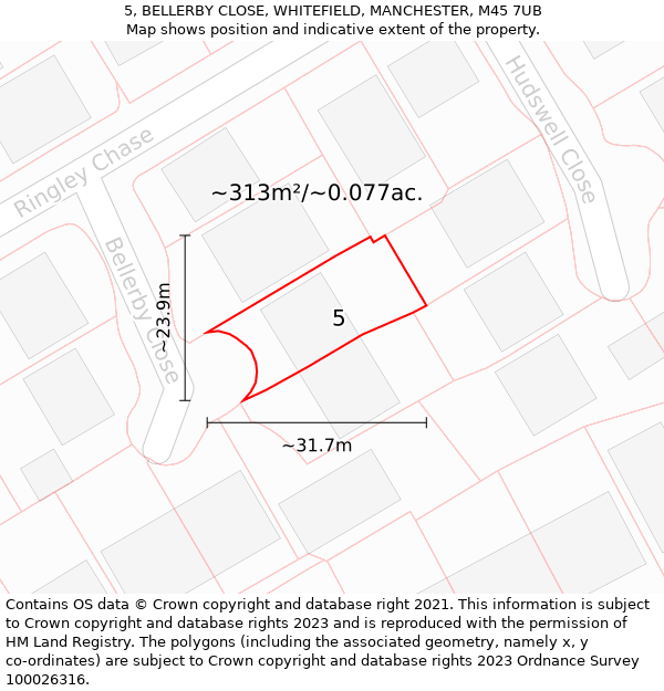 5, BELLERBY CLOSE, WHITEFIELD, MANCHESTER, M45 7UB: Plot and title map