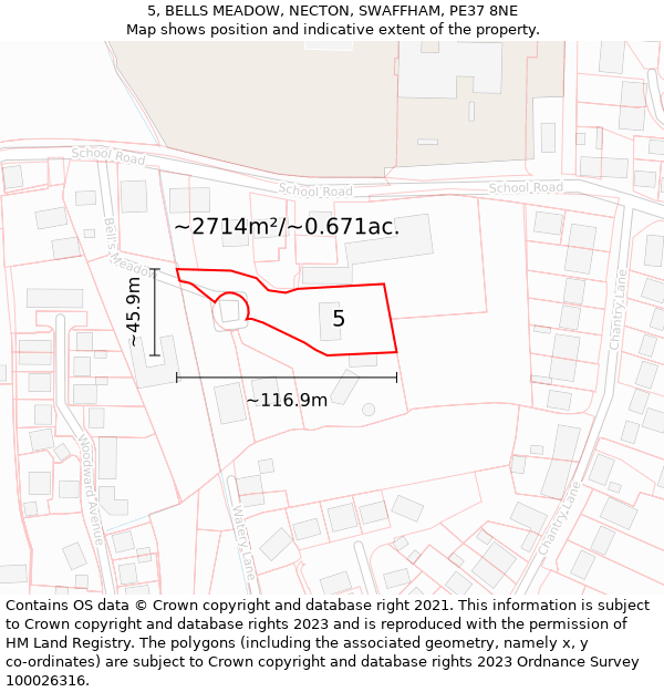 5, BELLS MEADOW, NECTON, SWAFFHAM, PE37 8NE: Plot and title map